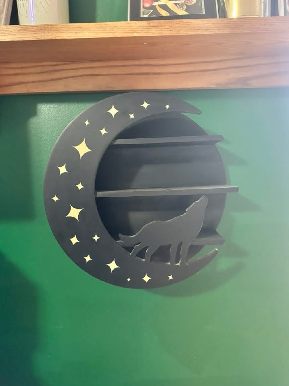 Black Crescent Moon Wolf Wall Shelf - Home Wall Decor